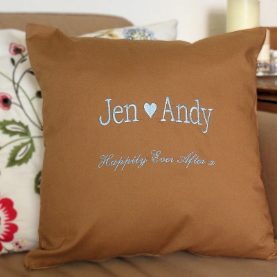 Embroidered Cushion Personalised Anniversary Cushion in Mocha
