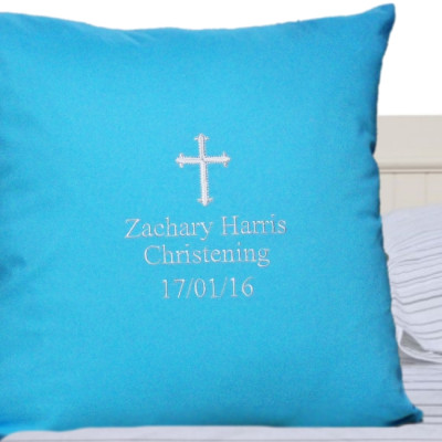 Christening Cushions Personalised Blue Cushion