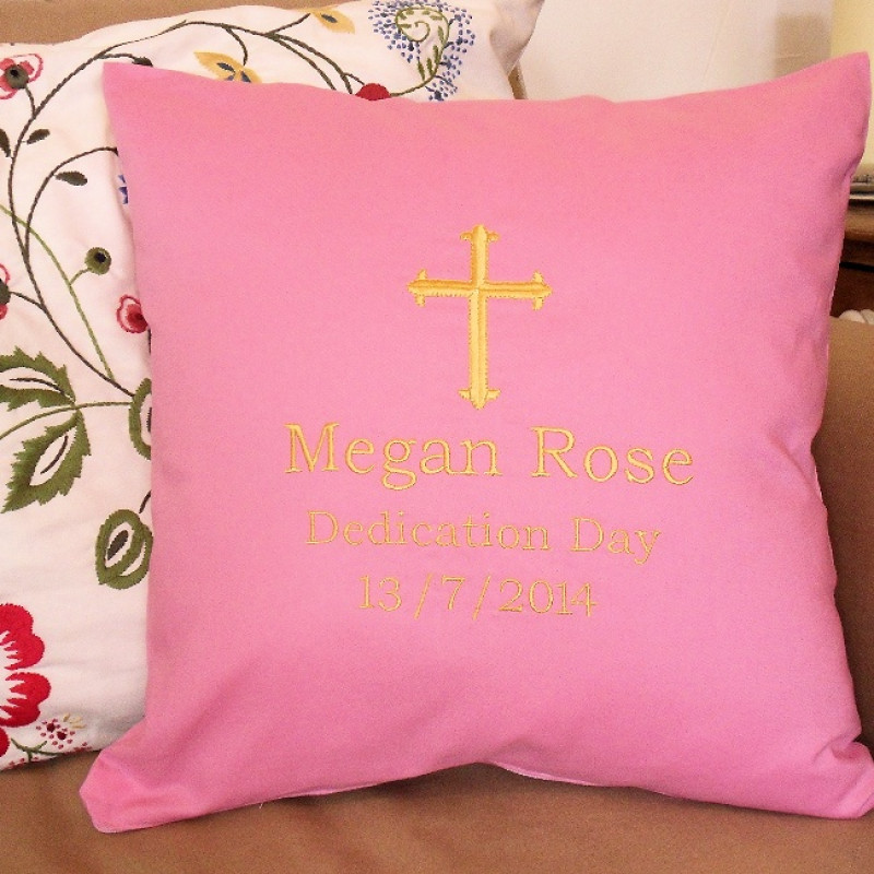 Dedication or Christening Cushion Embroidered Cushion