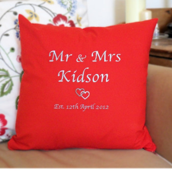 Personalised Wedding Cushion Hearts Entwined Embroidered Cushion