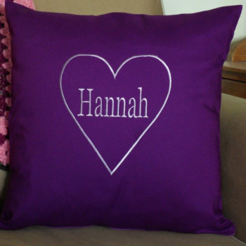 Personalised Embroidered Cushion Name with Love Heart Outline