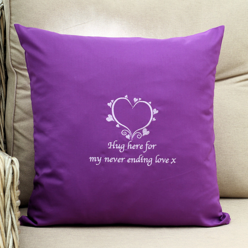 Personalised Cushions Message Love Heart Embroidery