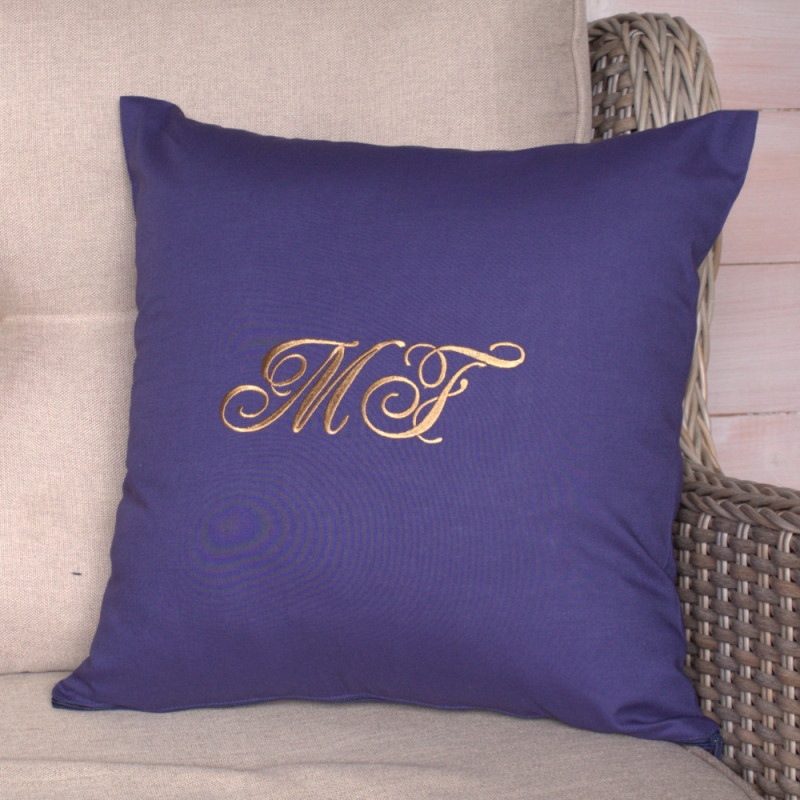 Embroidered Cushion Navy Monogramed Cushion