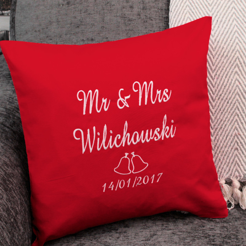 Personalised Wedding Bells Cushion Embroidered Pillow