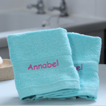 Personalised Face Flannels Aqua Blue Embroidered Face Cloths Pair