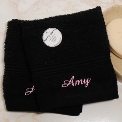 Black Personalised Flannels Embroidered Face Cloths Pair