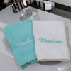 Personalised Face Flannels White and Aqua Embroidered Face Cloths Pair