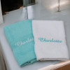 Personalised Face Flannels White and Aqua Embroidered Face Cloths Pair