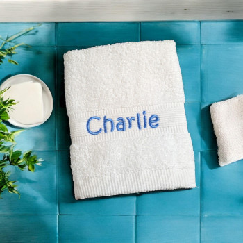 Personalised Face Cloth White Embroidered Flannel
