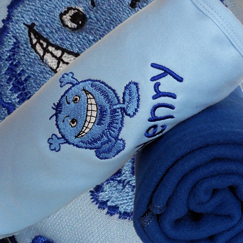 Personalised Blue Baby Blanket Little Monster Cotton Shawl