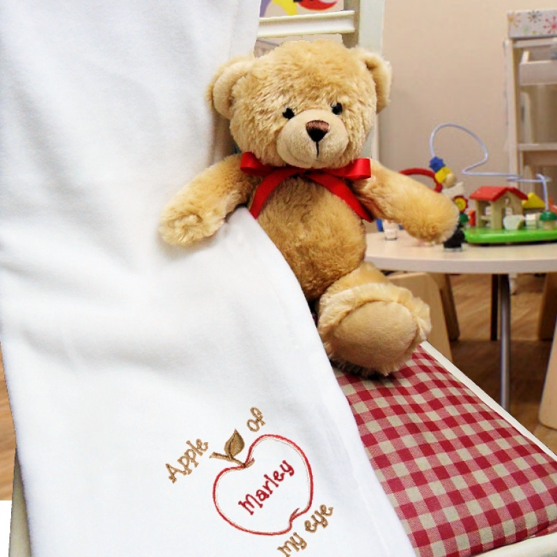 Personalised New Baby Blanket Apple of my eye Embroidery