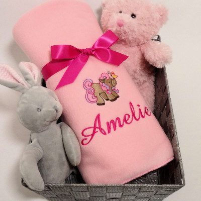 Personalised Childrens Blanket Light Pink Embroidered Fleece Blanket