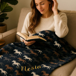 Personalised Throw Blanket Horse Print Fleece