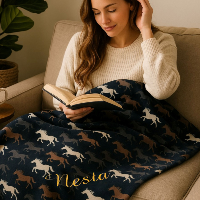 Personalised Throw Blanket Horse Print Fleece