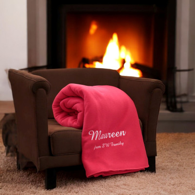Personalised Blanket Red Fleece Throw Embroidered