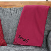 Personalised Fleece Blanket Wine Red Throw Embroidered