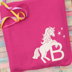 Personalised Unicorn Blanket Dark Pink Fleece Blanket with Initial