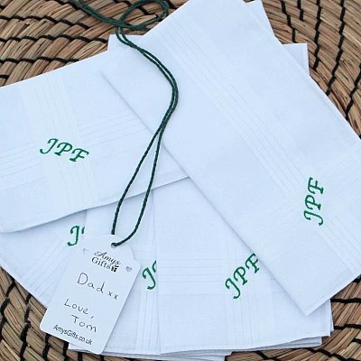 Personalised Men's Handkerchiefs Set of 5 Embroidered Cotton Hankies Personalised Men's Handkerchiefs Set of 5 Embroidered Cotton Hankies