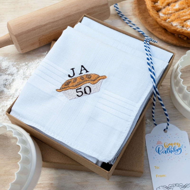 Birthday Handkerchiefs Gift Set Pie Lovers Personalised Hankies