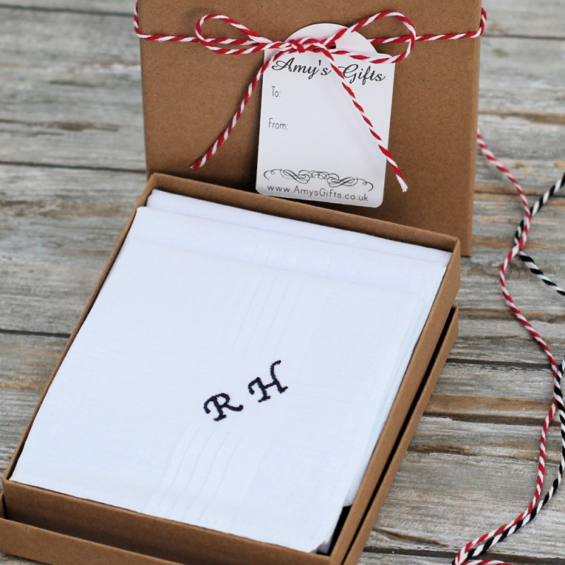 Mens Personalised Handkerchiefs Gift Boxed Hankies Set