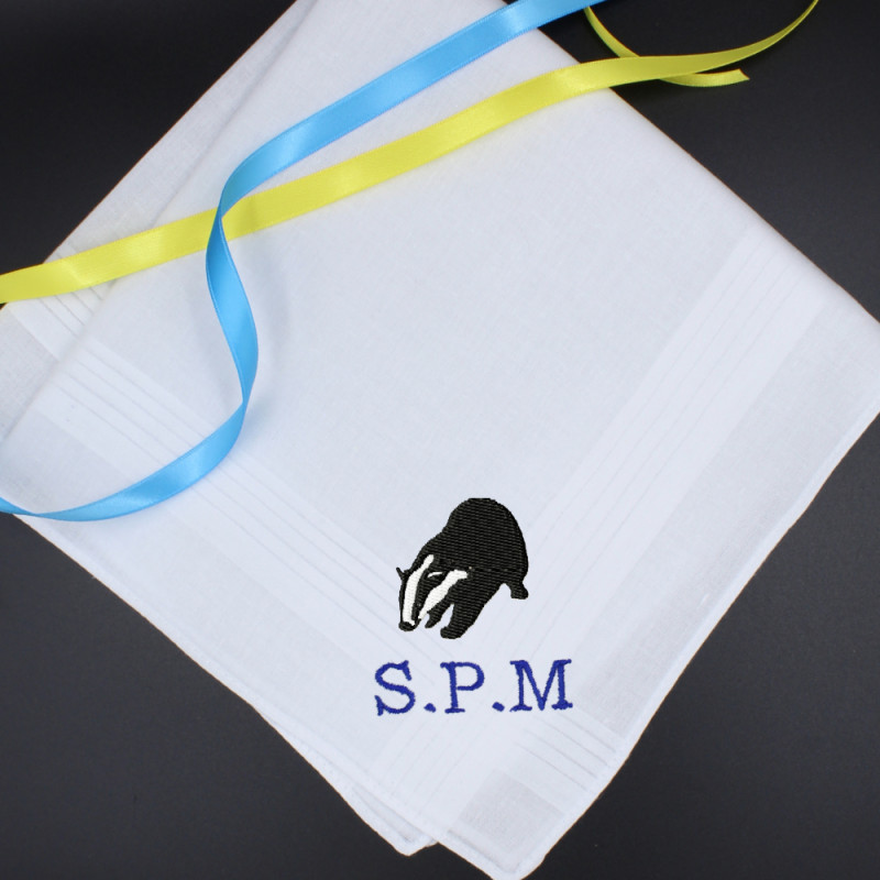 Personalised British Wildlife Hanky Embroidered Badger Handkerchief