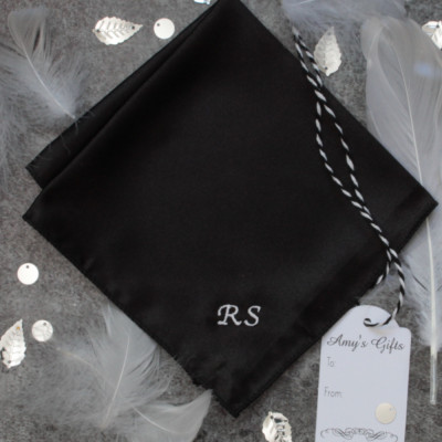 Black Satin Dress Handkerchief Personalised Wedding or Memorial Hanky