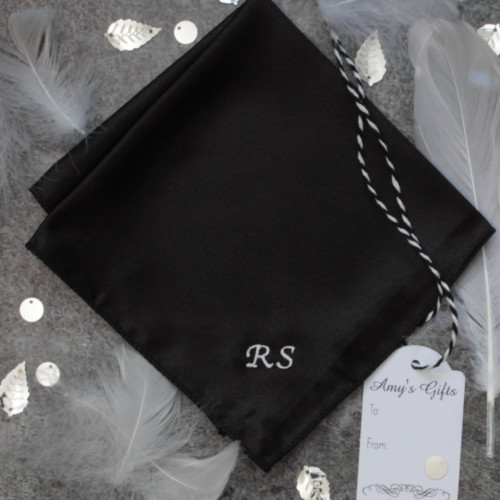 Black Satin Dress Handkerchief Personalised Wedding or Memorial Hanky