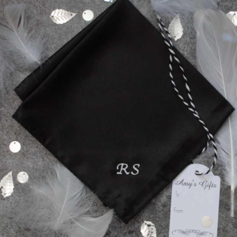 Black Satin Dress Handkerchief Personalised Wedding or Memorial Hanky