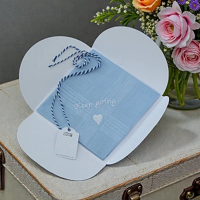 Personalised Blue Handkerchief Gift – Embroidered Message with Gift Envelope