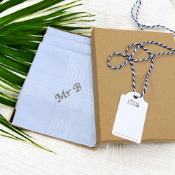 Mens Handkerchief Set Personalised Light Blue Hankies