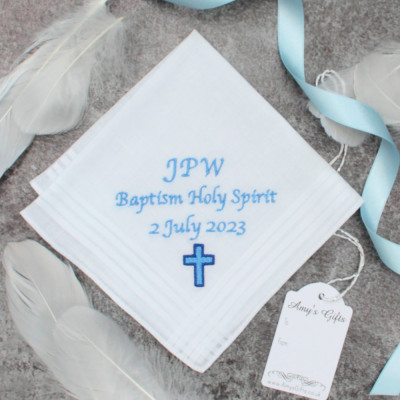 Cross Embroidered Handkerchief Personalised Christening Communion Hanky