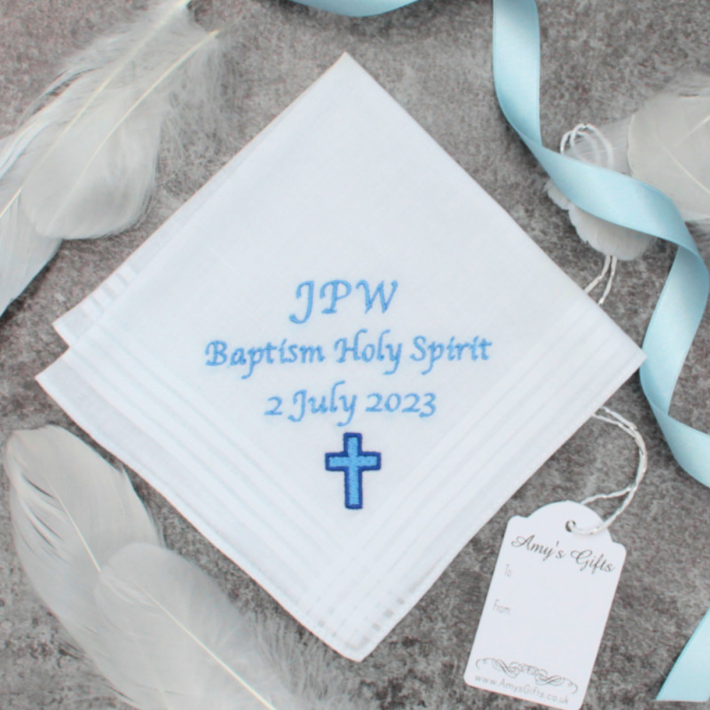 Cross Embroidered Handkerchief Personalised Christening Communion Hanky
