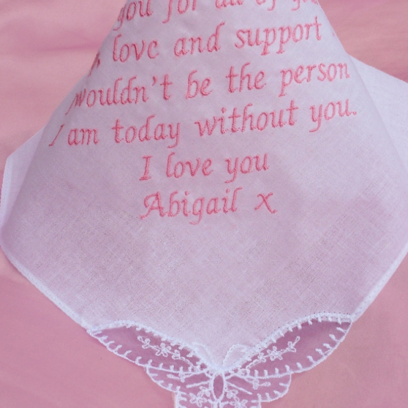 Wedding Handkerchief Ladies Poem Embroidery Butterfly Lace Hanky