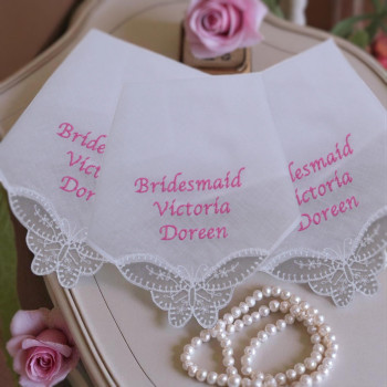 Bridesmaid Handkerchief Personalised Lace Butterfly Corner