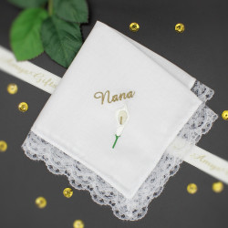 Personalised Handkerchief Cala Lily Lace Trim Ladies Hanky