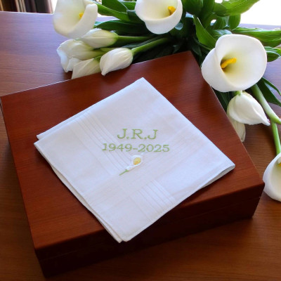 Personalised Remebrance Handkerchief Cala Lily Mens Hanky