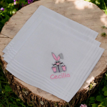 Childs Bunny Hankies Personalised Rabbit Handkerchiefs Set