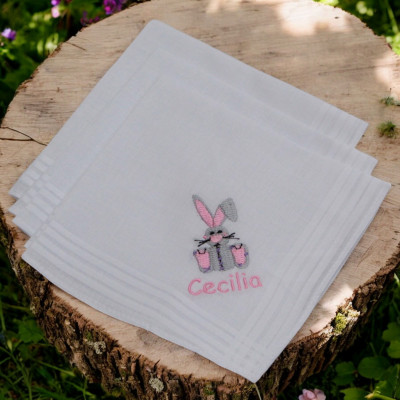 Childs Bunny Hankies Personalised Rabbit Handkerchiefs Set