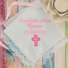 Christening Handkerchief Girls Embroidered Cross Lace Hanky