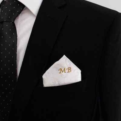 Personalised Satin Pocket Square Ivory Cream Jacquard Hanky