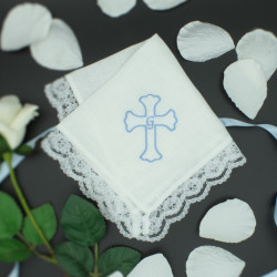 Communion Handkerchief Monogrammed Cross Lace Hanky