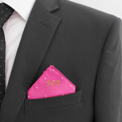 Monogrammed Pocket Square Pink Pin Dot Satin Hanky