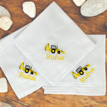 Childrens Handkerchiefs Digger Embroidered Gift Set of 3 Hankies