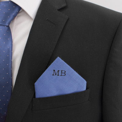 Blue Pocket Square Personalised Monogram Cotton Hanky