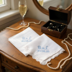 Engagement Handkerchiefs Set His and Hers Embroidered Wedding Hankies