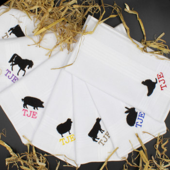 Farmyard Personalised Hankies Set 7 Farm Animals Embroidered Handkerchiefs