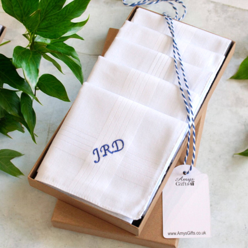 Mens Personalised Handkerchiefs Five Gift Boxed Hankies