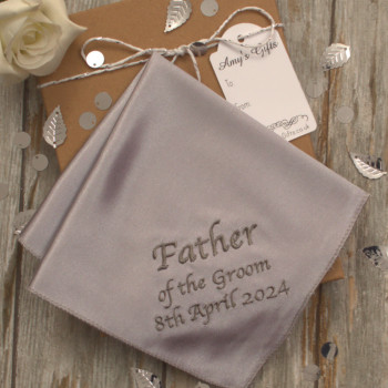 Father of the Groom Handkerchief Grey Satin Pocket Square