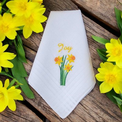 Daffodil Handkerchiefs Gift Set Ladies Embroidered Flowers Hankies