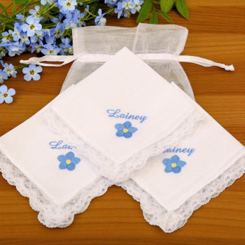 Ladies Lace Handkerchiefs Forget Me Not Set of 3 Hankies